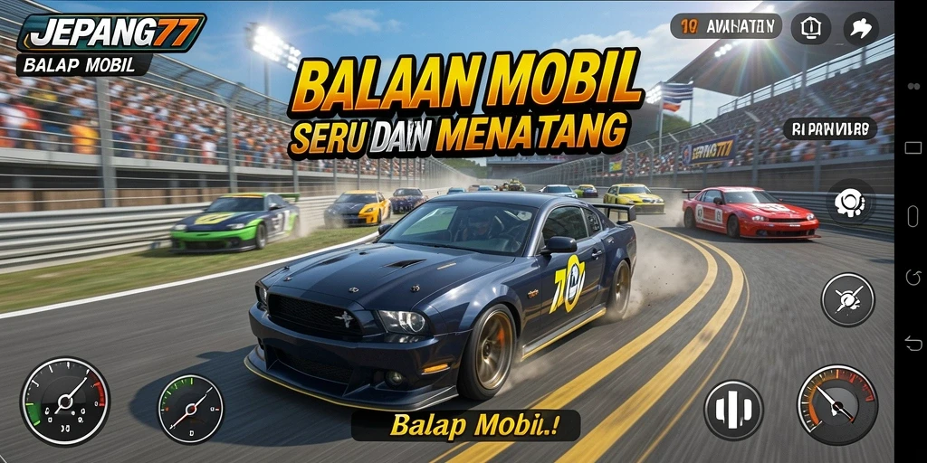 Screenshot utama JEPANG77 menampilkan balapan mobil yang seru dan grafis menakjubkan.