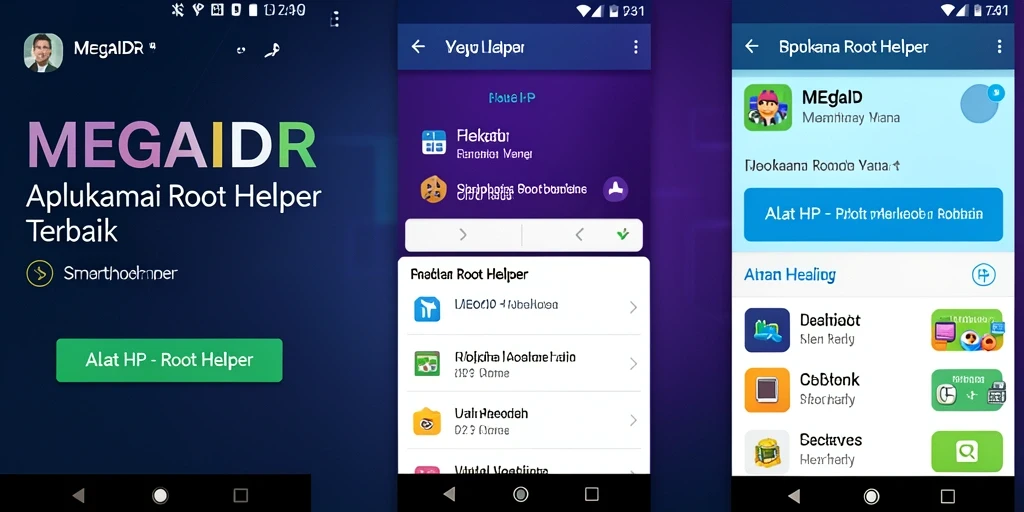 Antarmuka aplikasi MEGAIDR dengan fitur Root Helper yang bermanfaat.
