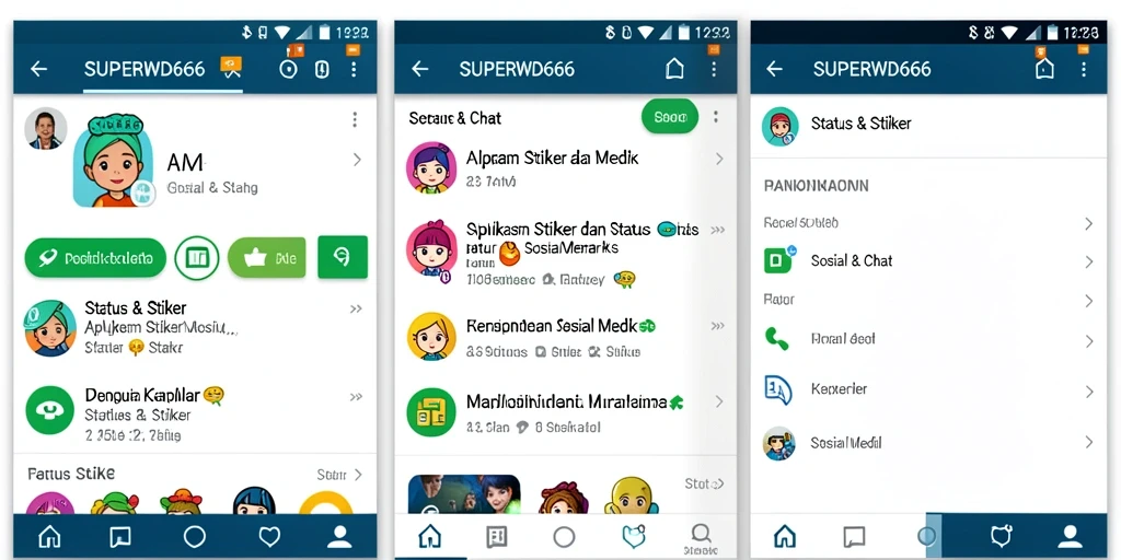 Tampilan antarmuka aplikasi SUPERWD666 dengan berbagai pilihan stiker.
