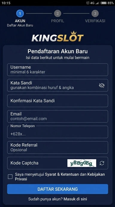 Tampilan halaman daftar kingslot