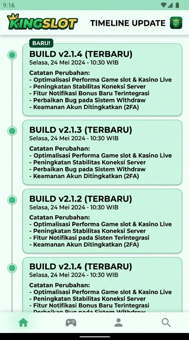 Tampilan riwayat versi kingslot